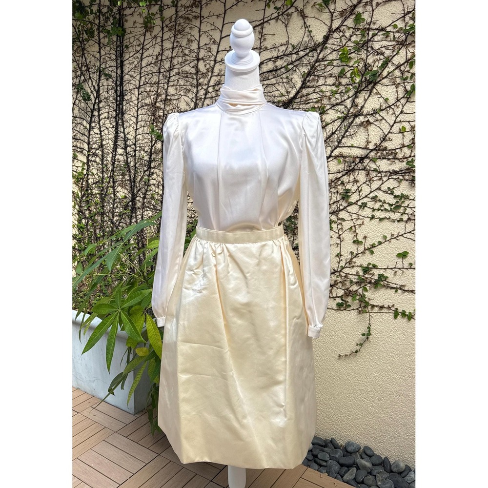 ADOLFO vintage satin ivory cream silk top and skirt ensemble